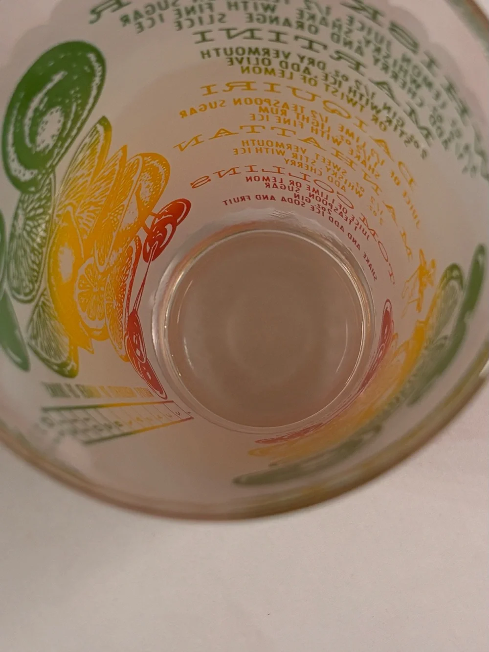 Vintage A Mr. Bartender Original Glass with Cocktail Recipes - Green/Yellow/Red